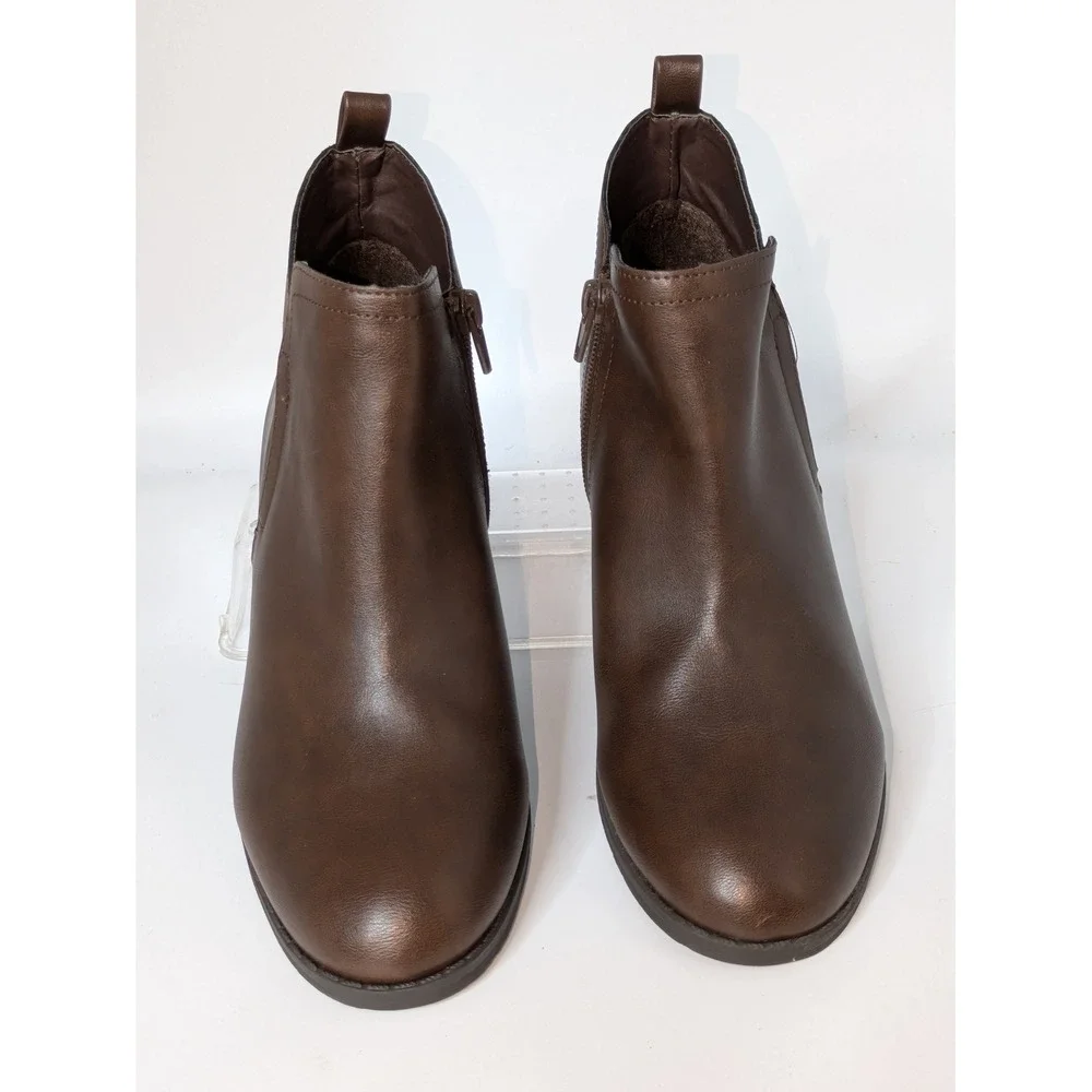 Sun + Stone Women's Size 9 Brown Ankle Boots Side Zip Low Heel Booties